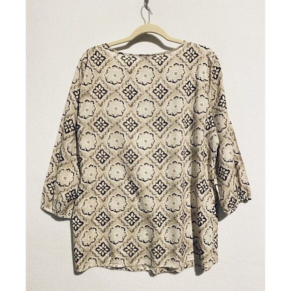 J Jill Peasant Top Womens Large Pleated Front Tie Neck 3/4 Sleeve Cotton Boho - Picture 4 of 8